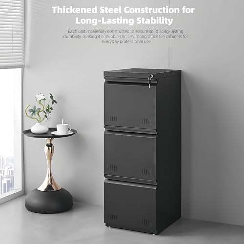 Approgreent Vertical 3 Drawer File Cabient with Lock, Metal Filing Cabinets for Home Office, Heavty Duty Office Storage Cabinet for A4/Letter/Legal (Matte Black) - Image 6