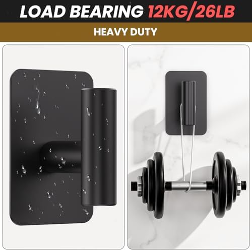6 Pack Heavy Duty Adhesive Hooks - 26lb Max, Sticky Wall Hooks Waterproof Stainless Steel for Hanging Towel, Coat, Robe, Towel Hooks Stick on Bathroom, Kitchen, Shower, Door - Black - Image 5