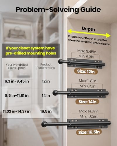 Supforce 12" Valet Rod for Closet Pull Out for Wardrobes RV, Matte Black - Image 3