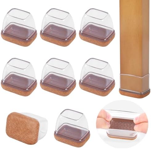 8PCS Small Rectangular Chair Leg Floor Protectors with Felt Pads, Clear by GAGUIUP
