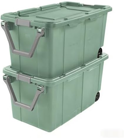 40-gallon plastic storage boxes with snap-on lids and handles, light green, 2-pack by Unknown