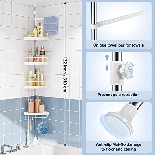 HAMITOR Corner Shower Caddy Tension Pole: Adjustable Stainless Steel Shower Organizer with 4 Tier Shelf for Bathroom Bathtub Tub Shampoo - Floor Standing Rack Bath Storage Holder with Rust Proof Rods - Image 5