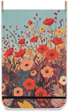Autumn Poppy Flowers Door Hanging Laundry Hamper Bag with Free Adjustable Stainless Steel Hooks Dirty Clothes Hamper Extra Large Over the Door Laundry Hamper 29.5X20inch 1PC - Image 2