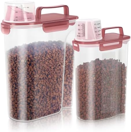LEAWALK 3+5Lbs Airtight Dog Cat Pet Food Storage Container (Clear Pink) by LEAWALK