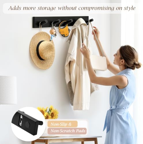 Coat Rack Wall Mount, Wooden Coat Hanger, Black, 2 Pcs - Image 2