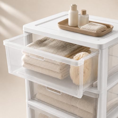 3 Drawer Storage Organizer, 3-Tier Wide Clear Plastic Drawer Storage(White) - Image 3