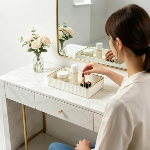 PU Leather Valet Tray,Desk Organizer Tray Nightstand Organizer Trinket Dish Storage Key Bowl Decorative Trays for Phone Wallet Jewelry Watch,Bathroom Bedroom Perfume Vanity Trays,Cream - Image 2