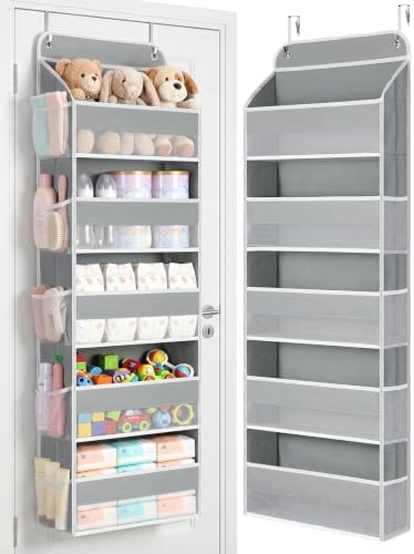 Yecaye Over the Door Organizer, Stuffed Animal Storage, Bathroom Organizers and Storage for Nursery Newborn Baby Essentials Stuff Dorm Room, Widen by 7cm, Deepen by 3cm, Grey 5 Tier Extra-Large by Yecaye