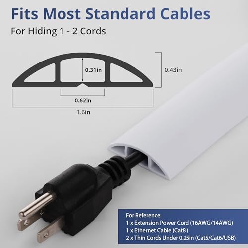 ZhiYo 5.6ft Floor Cord Cover, Cable Cavity 0.6" W x 0.3" H, White - Image 2