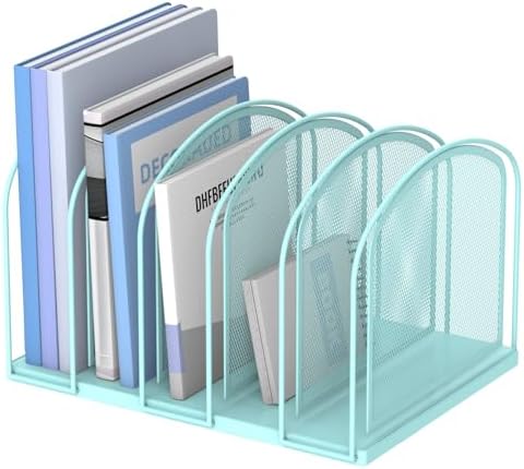 SUPEASY 5-Section Vertical File Organizer, Mesh Desk Organizer, Blue by SUPEASY