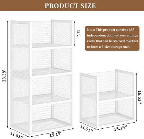 DAOUTIME 6-Tier Stackable Closet Organizers and Storage Basket, Wire Closet Shelf Organizer, Sweater Storage Oragnizer Bins, Multifunctional Clothes Storage Drawer Organizer for Wardrobe, White - Image 2