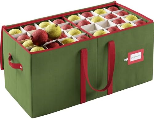 Christmas Ornament Storage Box - Green, Fits 128 Ornaments - Organizer With Dividers & Handles by URBUNDY
