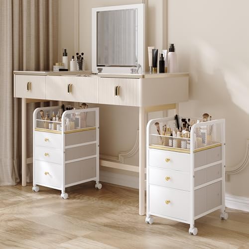 Rolling Makeup Organizer Cart with Drawers Under Desk Storage for Vanity by ZQUYAJ