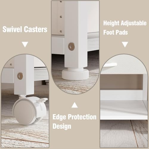 VENNQD Large Printer Stand with Storage Fabric Drawer Under Desk Printer Table with Wheels for Home Office, Printer Cart fit Fax Machine Scanner (White, 3 Tiers) - Image 3