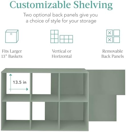 Best Choice Products Kids Bookcase 6-Cube Storage Organizer, 13.5in Shelf Opening, Bookshelf, Toy Storage, Customizable w/ 3 Removable Back Panels – Sage - Image 3