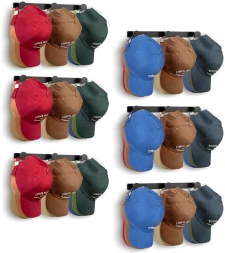 KIMBORA 6 Packs Hat Rack for Wall, Hat Organizer for Baseball Caps Holds 54 Hats, 3 Mounting Options Hat Hook Hanger, Strong Baseball Hat Holder Storage, Cap Display for Door, Room, Closet (Black) by KIMBORA