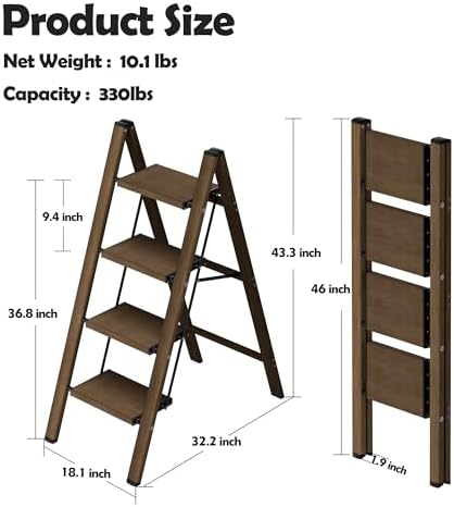Taranta 4 Step Stool Foldable,Aluminum Step Ladder-Walnut - Image 6