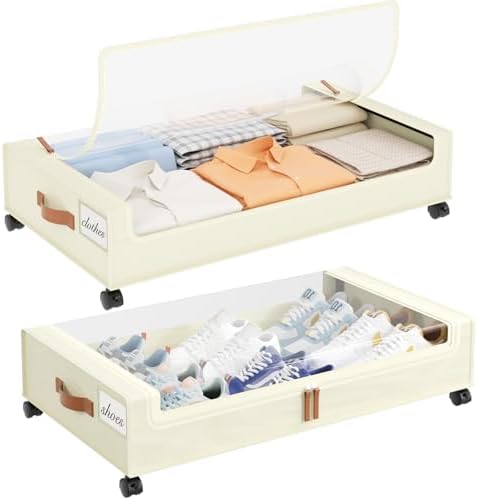 Yecaye 60L Under Bed Storage with Wheels, 2 Pack, Beige by Yecaye