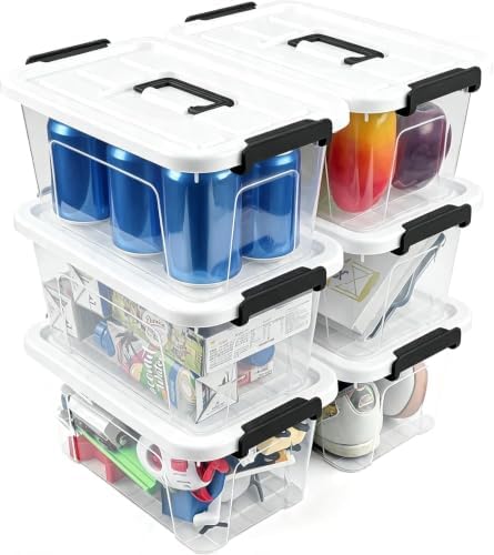 NUMIFUN Plastic Storage Bins With Lids 6 Pack Storage Organizer Bins, 7 Quart Stackable Storage Bins with Lids and Black Handle Buckle Easy for Home Office Organization, White by NUMIFUN