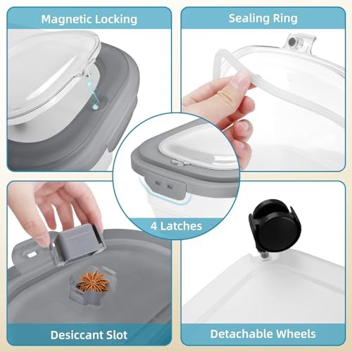 Pet Food Container, Collapsible Dog Food Storage Container with Detachable Casters & Airtight Lid for Keeping Dry Kibbles, With Dog Food Scoop and Measuaring Cups - Image 4