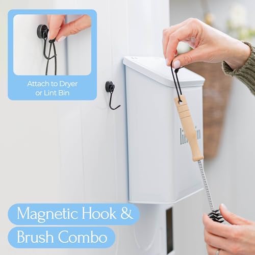 Magnetic Laundry Lint Bin for Dryer | Wall-Mounted Small Trash Can for Laundry Room | Includes Magnetic Hook & Lint Brush | Space-Saving Magnetic Laundry Trash Can | Matte White - Image 3