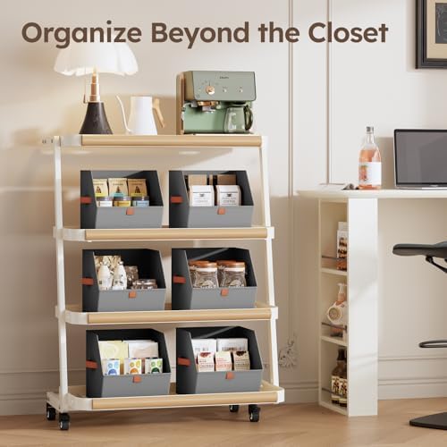 Homsorout Fabric Closet Storage Cubes - 6 Pack Square Storage Bins with Dual Handles for Clothes, Towels, Toys, Cube Storage Organizers for Bedroom, Nursery, Shelves, Closet, Small Spaces, Grey - Image 6