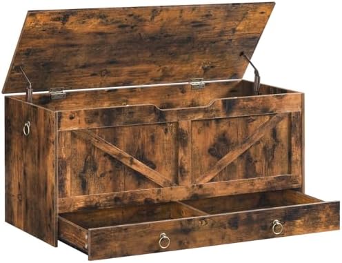 HOOBRO Storage Chest, 43.3" Toy Chest with Drawer, Wooden Storage Bench, Sturdy Entryway Bench Supports 330 lb, Shoe Bench, Safety Hinge, U-Shaped Opening, Easy Assembly, Rustic Brown FG711CW01G2 by HOOBRO