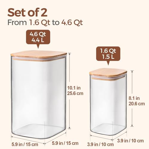 ComSaf Glass Storage Containers with Bamboo Lids 1.6/4.6 Qt 2 Pack - Image 2