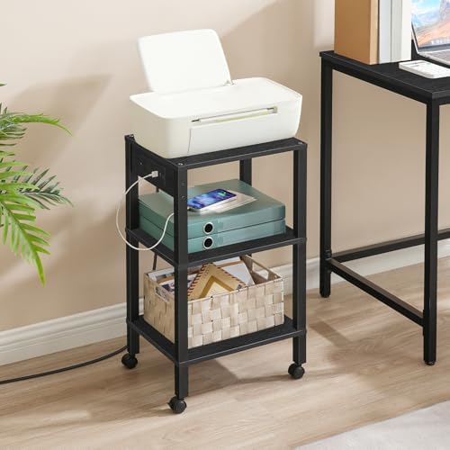 HOOBRO 3-Tier Printer Stand with Charging Station, Under Desk Printer Table, Printer Cart with Storage Shelves, Shelf for Small Spaces, for Home Office, Black BK63UPS01 - Image 6