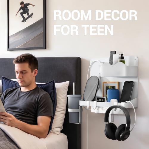 Bedside Shelf, Dorm Room Essentials Metal Floating Shelves (White) - Image 5