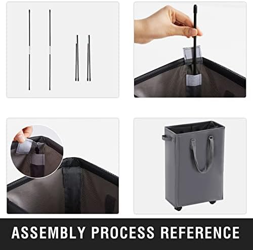 45L Slim Rolling Laundry Basket with Wheels & Adjustable Long Handles, Grey - Image 6