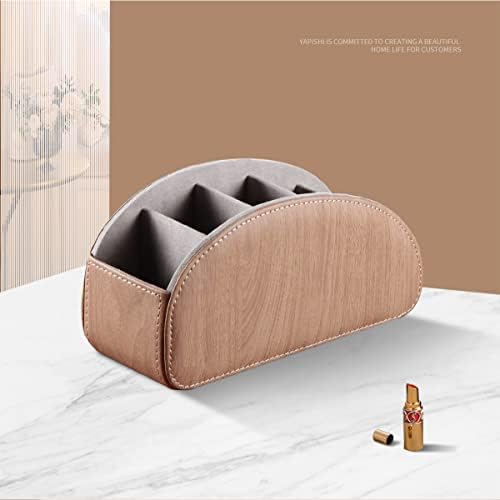 YAPISHI All-in-One Leather TV Remote Control Holder With 5 Compartments Nightstand Desktop DVD Media Player Remote Caddy Storage Box Organizer Tray For Makeup Brush Pen Stationary Table Controllers - Image 6