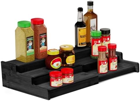 Spice Rack 3-Tier Natural Bamboo, Adjustable Cabinet Organizer Shelf by VenDotbi