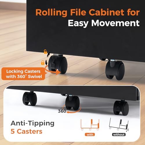 Sweetcrispy 2-Drawer File Cabinet, Small Rolling Filing Cabinet, Black - Image 4
