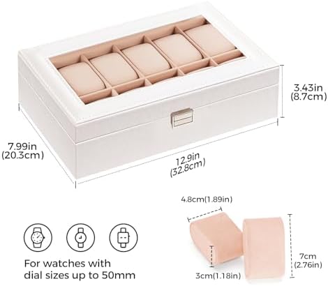 ProCase Watch Box Organizer, 12 Slot Watch Display Case, White - Image 5