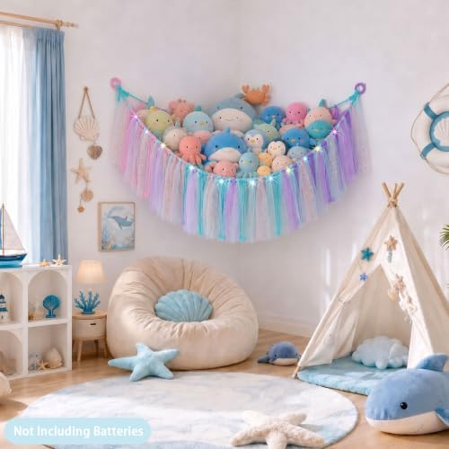 FIOBEE Stuffed Animals Net LED Light Toy Hammock for Kids Bedroom Storage - Image 2
