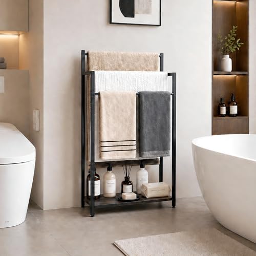 16.9" W Freestanding Towel Rack with Black Wood Shelf - Image 2