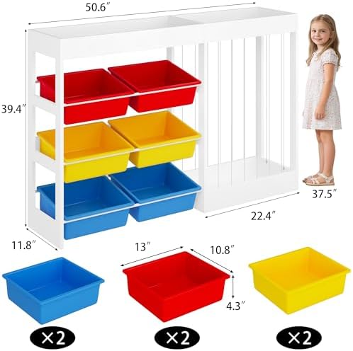 VontinT 50.6"W Toy Organizers and Storage with Stuffed Animal Holder,Wooden - Image 2