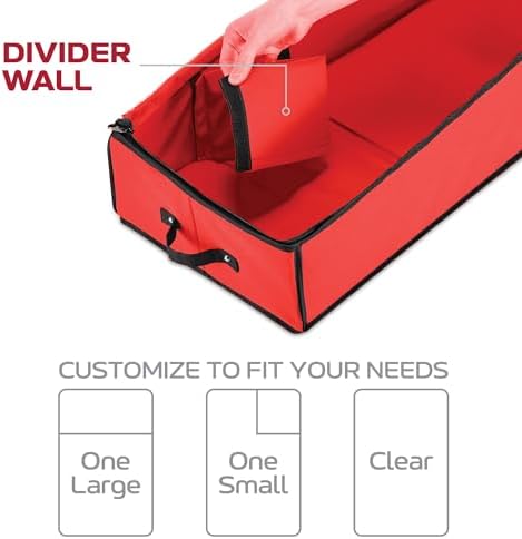 Christmas Wrapping Paper Organizer Storage Box, Straps/Pockets, 40" Heavy-Duty Gift Wrap Storage Holder for Bags, Bows, Tags, Ribbons, Holiday Decorations, Fits Up to 24 Rolls Underbed Container (Red) - Image 4