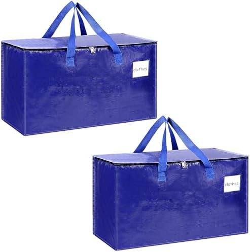 2-Pack Extra-Large Heavy-Duty Storage Totes with Reinforced Handles, Durable Zippers & Waterproof Material — Perfect for Space-Saving, Moving, Shipping and Travel (BlUE) by Arzerlize