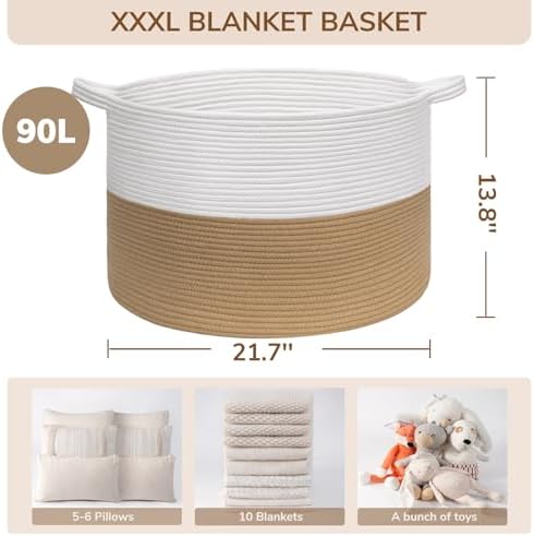 INDRESSME XXXLarge Woven Rope Blanket Basket Living Room, 90L - Image 6