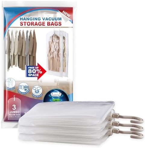Hanging Vacuum Storage Bags, Space Saver Vacuum Seal Bags for Cloth, 3 Long by VELMADE