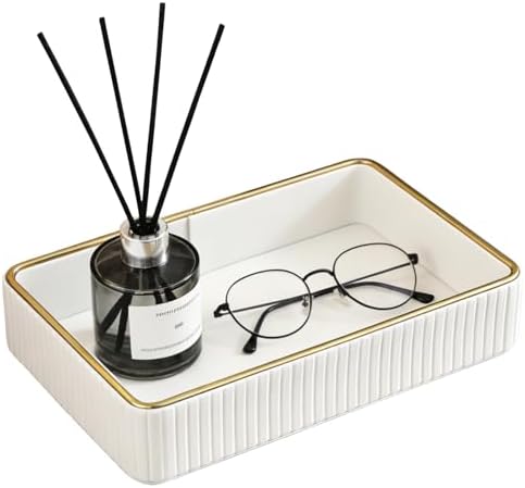 PU Leather Valet Tray,Desk Organizer Tray Nightstand Organizer Trinket Dish Storage Key Bowl Decorative Trays for Phone Wallet Jewelry Watch,Bathroom Bedroom Perfume Vanity Trays,Cream by XNONE