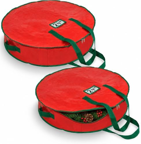 Handy Laundry Christmas Wreath Storage Bag - 2-PACK Durable Waterproof Tarp Material with Zipper & Reinforced Handles - For Holiday Décor, Tires, Wheels, Garage or Moving Organization (24") by Handy+Laundry