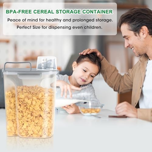 TBMax Rice Container 10 Lbs, Cereal Container Oatmeal Storage, Airtight Food Dispenser with Pouring Spout & Cup for Flour Grain Beans, Pet Dog Cat Food Storage Container-Translucent Grey - Image 4