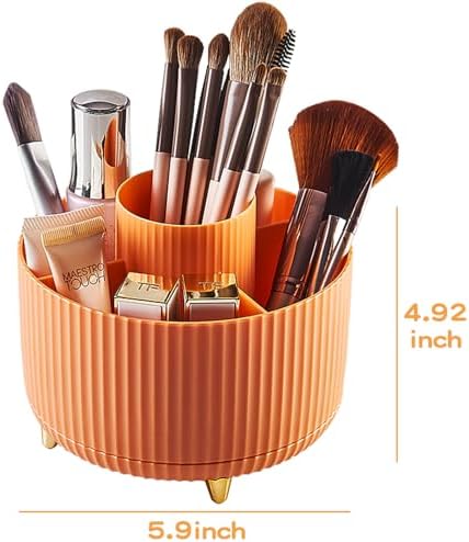 fanado 360° Rotate Makeup Brush Holder Organizer, Makeup Organizers Countertop, Makeup organization and Skincare Storage for Vanity, Desktop, Bathroom (Orange) - Image 5