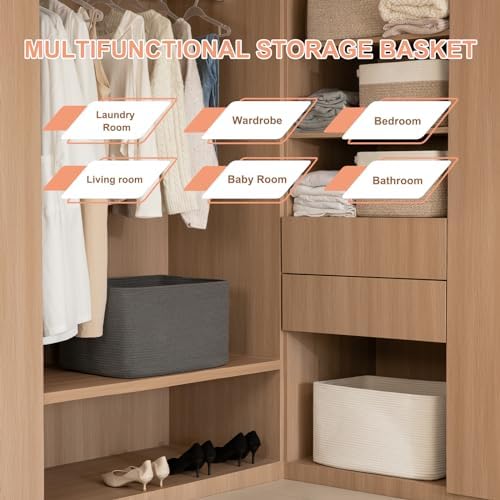 OIAHOMY 75L Large Blanket Basket Woven Rope Storage Basket Dark Grey - Image 6