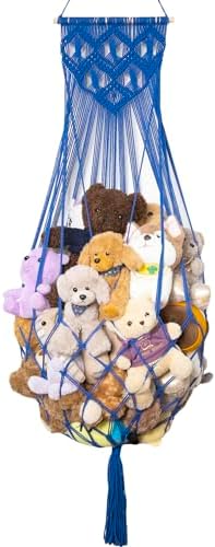 Amdermi Stuffed Animal Hammock Wall Hanging Net for Stuffed Animal Net Stuffed Animal Storage Plush Toy Holder Toy Organizer for Boho Kidroom Nursery (Blue) by Amdermi
