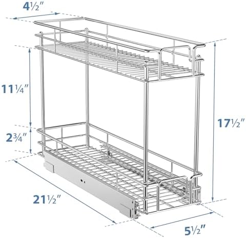 ROOMTEC Pull Out Spice Rack for Narrow Cabinet (5½" W X 21" D),2 Tier Slide Out Cabinet Organizer and Pull Out Shelves Under Cabinet Storage for Kitchen, Chrome - Image 5