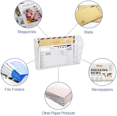 samstar 6 Pack Mesh Wall Mounted File Holder Metal Wall File Pocket Mail Organizer for Office/Home(with Label Panel), White - Image 4